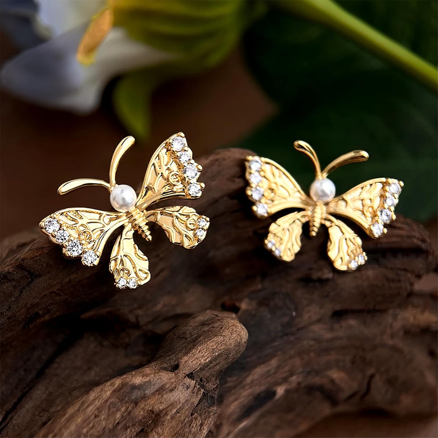 18K Gold Plated Diamonds Butterfly Earrings Dainty Animal Stud Earrings for Women Jewelry Gift Birthday Party Christmas - Image 4