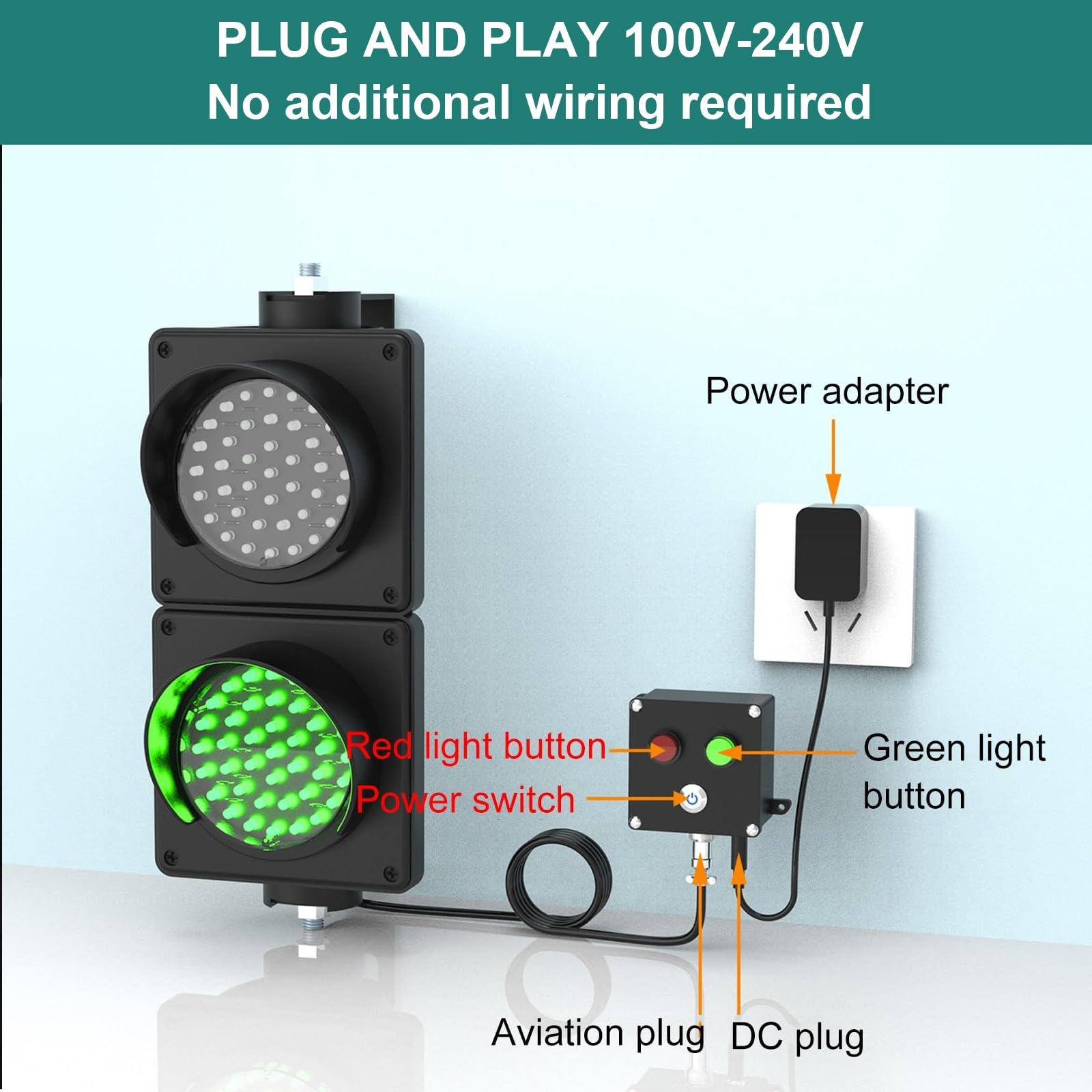 Lente da 4 Pollici di Diametro, AC110-240 V, Luce di Stop e di Marcia, 2 luci semaforiche Rosse/Verdi, Controllo a Pulsante, Adatta for incroci, fabbriche, scuole