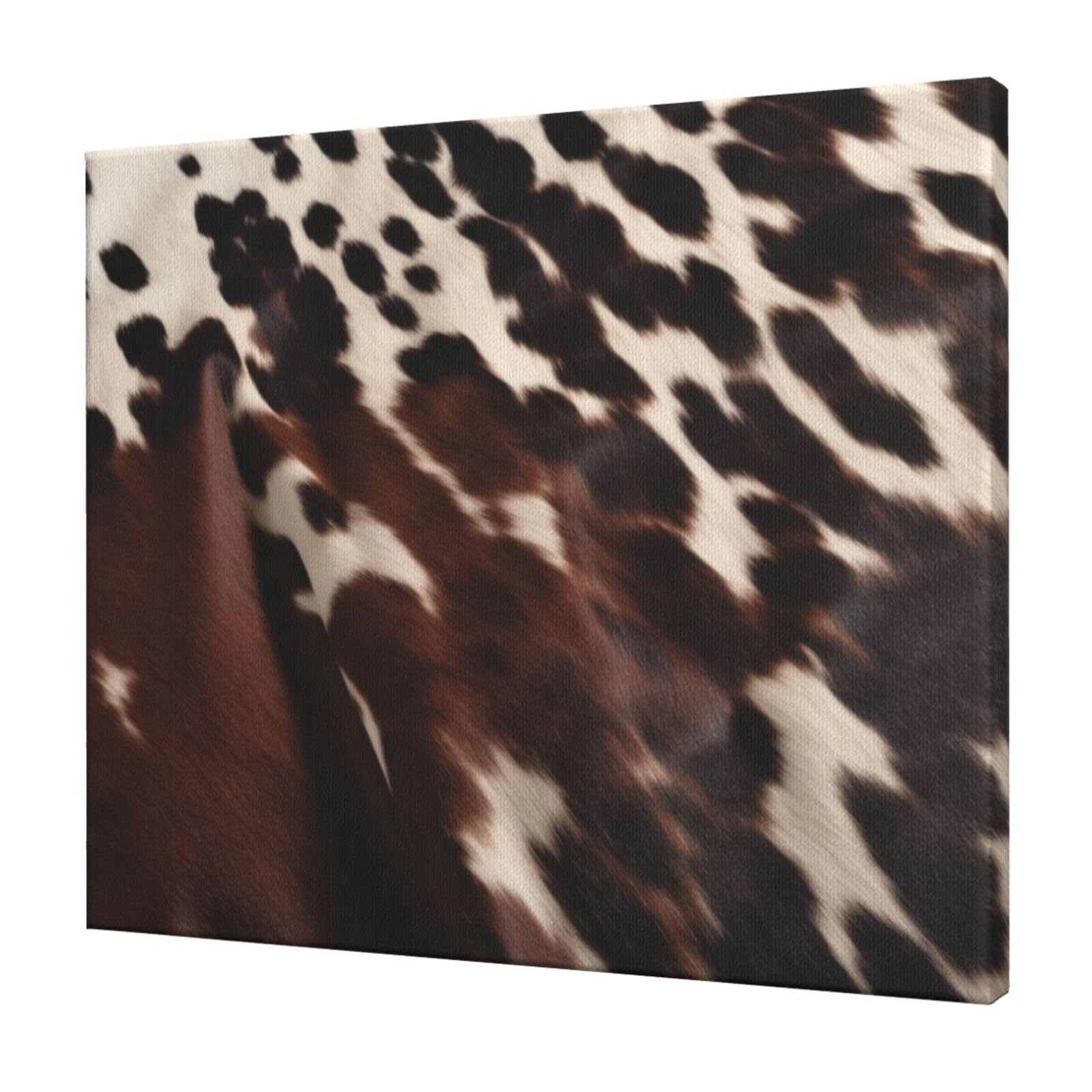YKLJG brown cowhide Printed Wall Art Canvas Prints 60x50 CM Wooden Framed Picture Painting Artwork for Bedroom Kitchen Home Office Decor