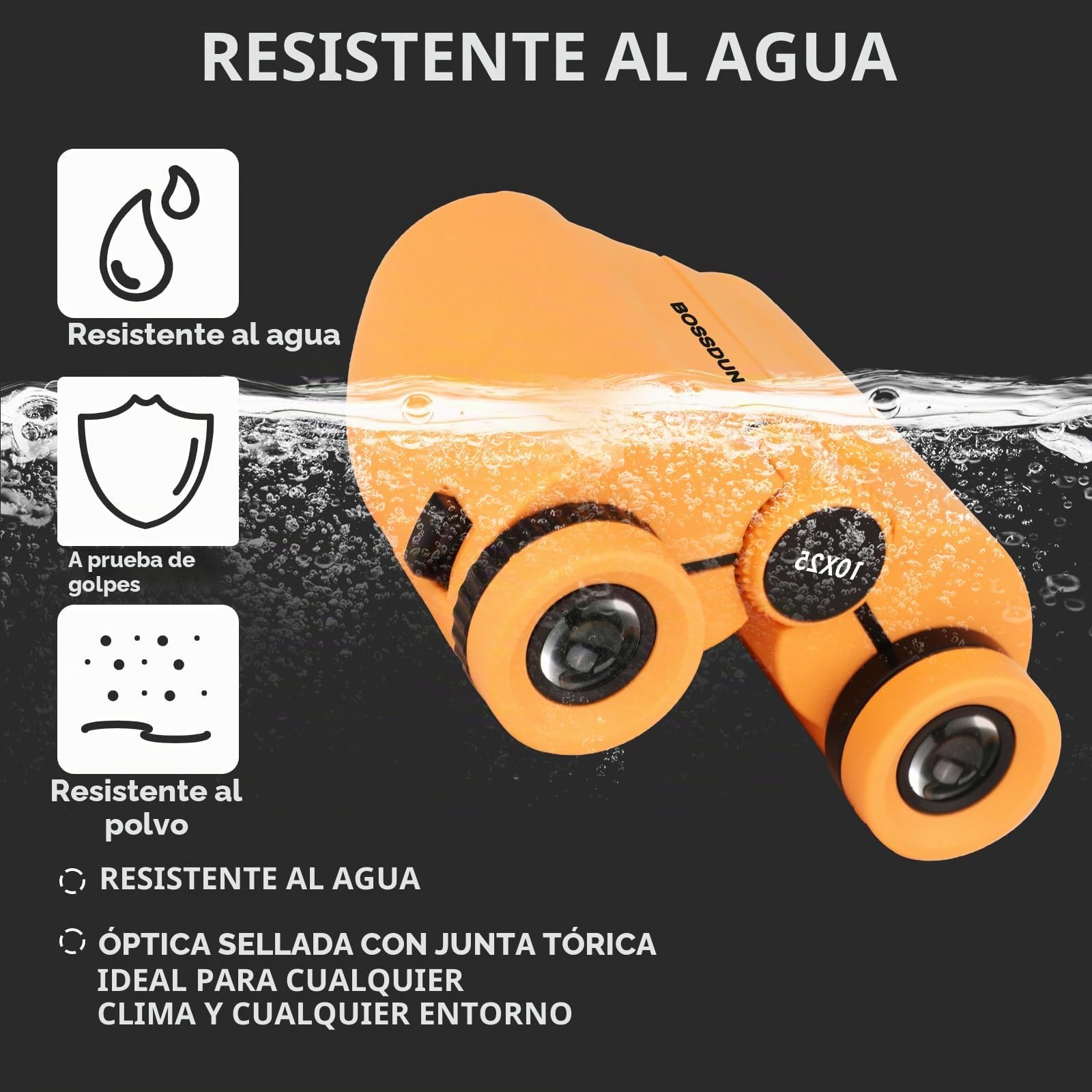Prismáticos compactos de alto rendimiento 10 x 25, impermeables, a prueba de niebla y golpes para niños, observación de aves