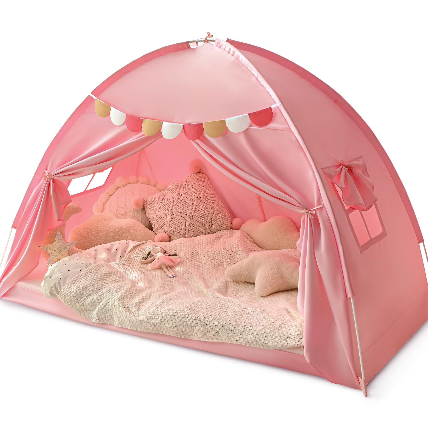 Photo 1 of Razee Twin Bed Tent for Kids, Twin Size Bed Tents Indoor Toddler Canopy Privacy Playhouse on Bunk Sleep Inside Drafty Room for Girls, Pink, Kid House Toys for Girl Birthday Gift