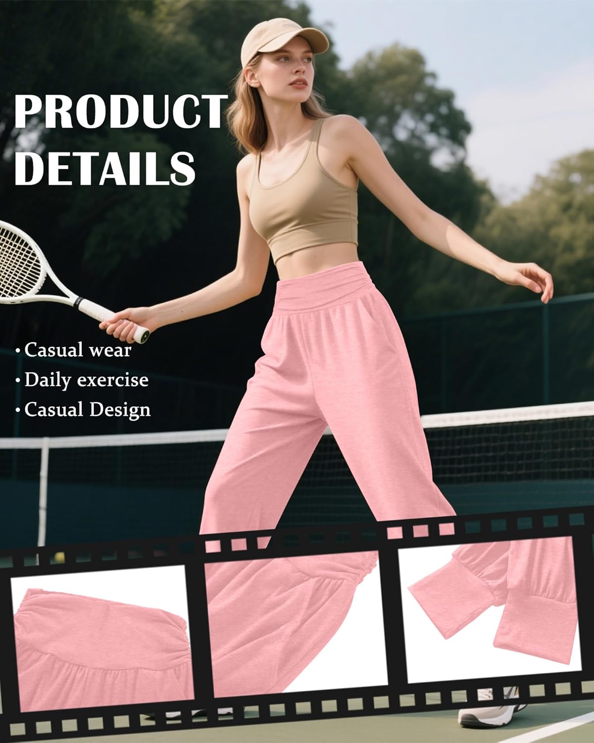 2 Pack Women's Yoga Joggers, Cozy Sweatpants with Pockets Casual Loose Comfy High Waisted Lounge Pants - Image 5