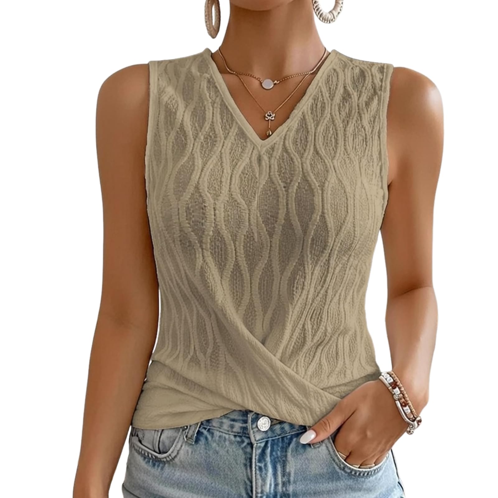 Summer Tanks for Women 2026 Casual Slim Vest Sleeveless V Neck Plain T Shirts Textured Base Layer Wrap Tank Tops-image-40