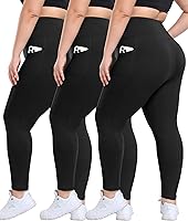Syrinx 3 Pack Plus Size Leggings with Pockets - High Waisted Tummy Control Yoga Pants for Women L-4XL Black