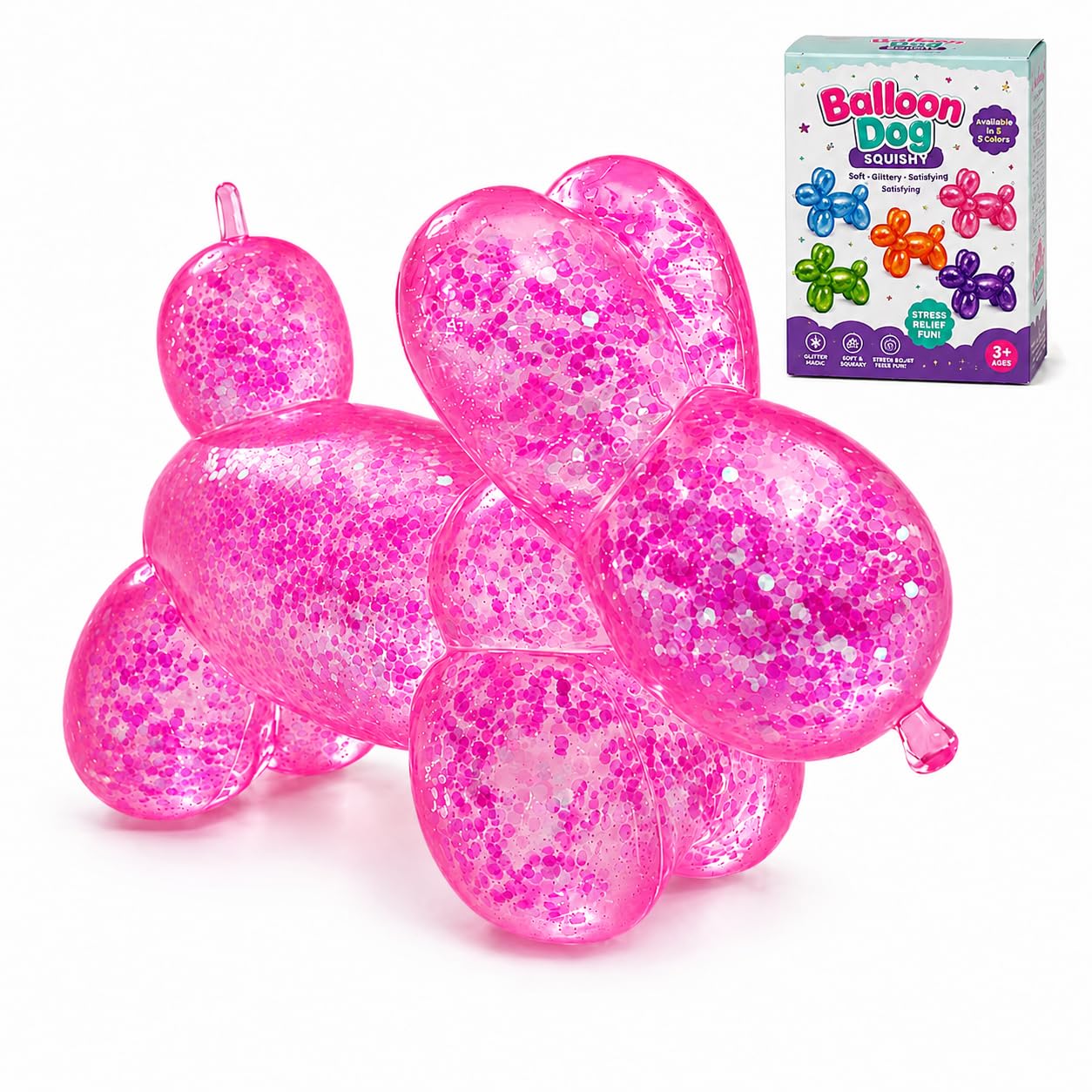 Tibberly Balloon Dog Squishy Toy, Glitter Sensory Fidget Toy | Soft & Squeezable, Sparkling Glitter, Cute Balloon Dog Design, Sensory Fidget Fun, Party Favor, Birthday Gift