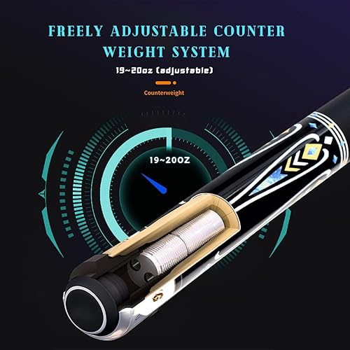 Miniatura 3 de Taco de piscina de fibra de carbono, suministros de billar de 12 de 58 pulgadas, cabeza de 0.488 in, conector de 8 dientes, 19-20 onzas, adecuado