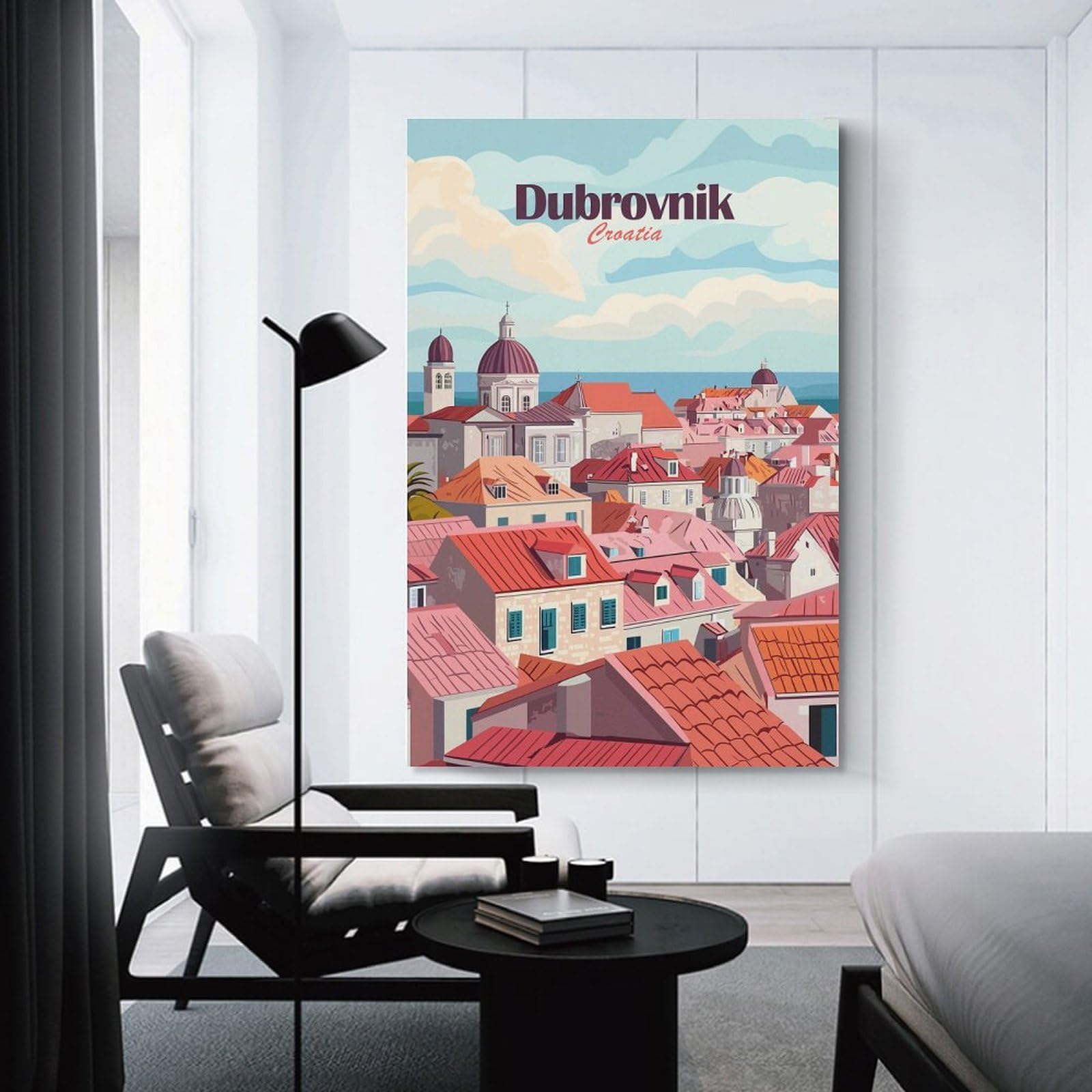 Junmoney Wall Decor Canvas Print Dubrovnik Croatia Cityscape Illustration, 24x36inch(60x90cm), for Study, Office Or Focused Interiors, Wall Art That Adds Style to Work Areas