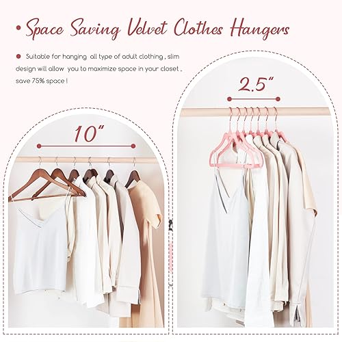 Miniatura 4 de HOUSE DAY Paquete de 60 perchas de terciopelo rosa de 16.5 pulgadas