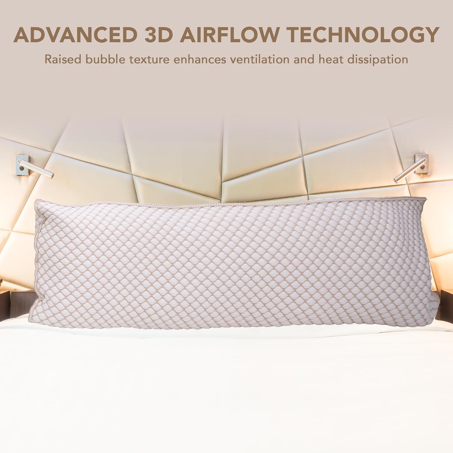 Dalisa Cooling Body Pillow Cover 20x52 – Iceberg White/Beige – Breathable 3D Knit Fabric with Airflow Bubbles, Soft Touch, No-Sweat Comfort – Hidden Zipper Closure