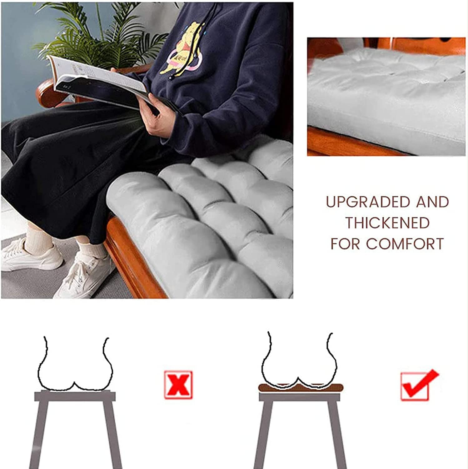 SUCADA Terrassenbank-Kissen, Sonnenliegen-Kissen, dick, Gartenterrasse, langes Stuhlkissen für drinnen und draußen, überfüllte Terrasse, Veranda, Loveseat-Pads, Liegestuhl-Relax-Matte (Farbe: A, Gr