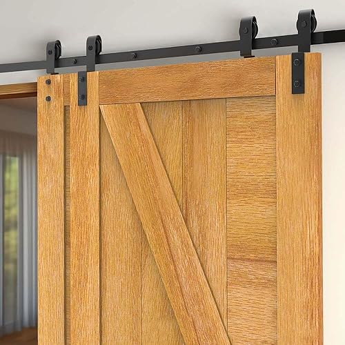 Miniatura 2 de Aquaterior Kit de herrajes para puerta corrediza de granero de doble derivación de 6.6 pies para puerta de madera doble, rodillo de cola de una