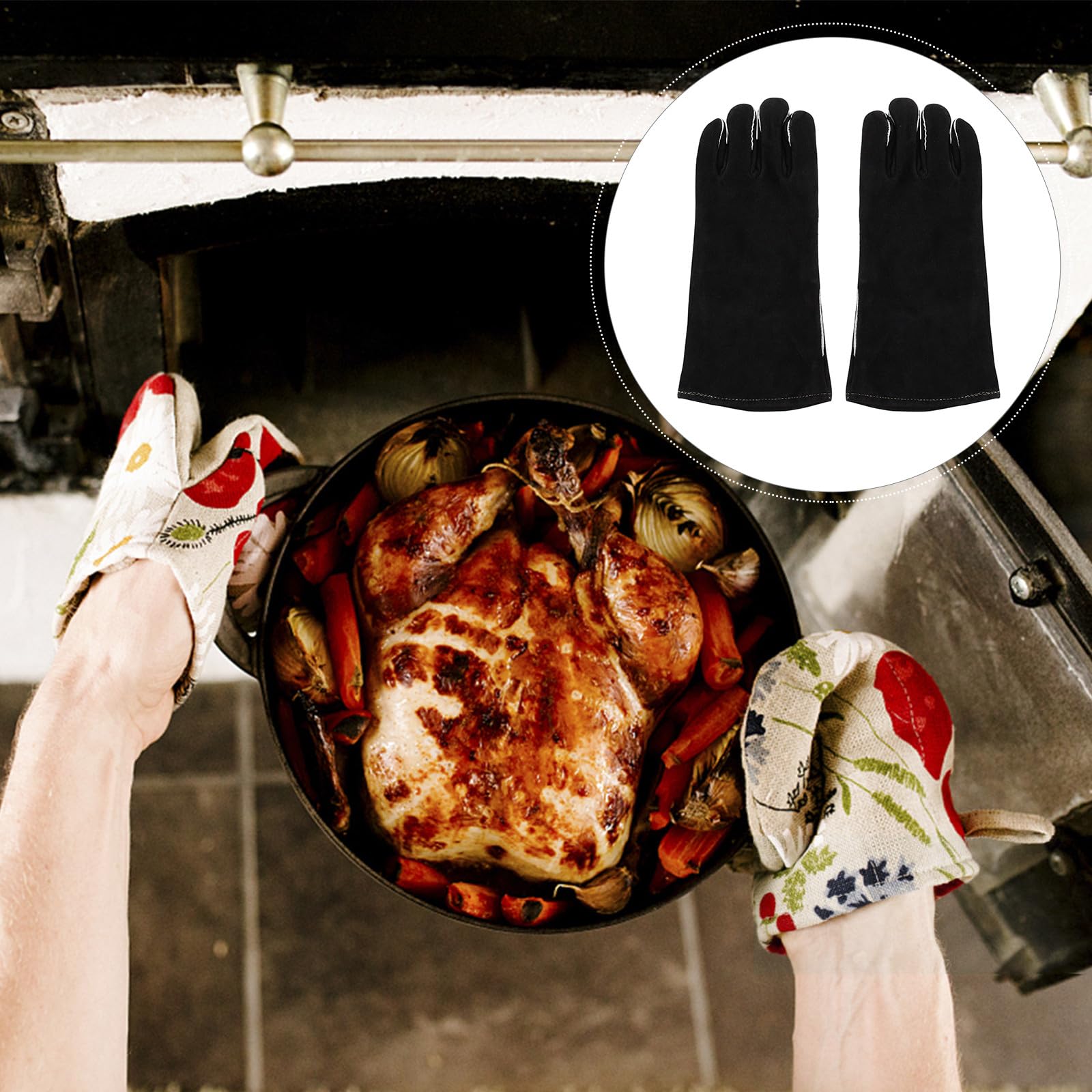 TOYANDONA Guanti da Barbecue Termici in Pelle di Bue per Cucina e Campeggio Esterno Antiscivolo e Protettivi