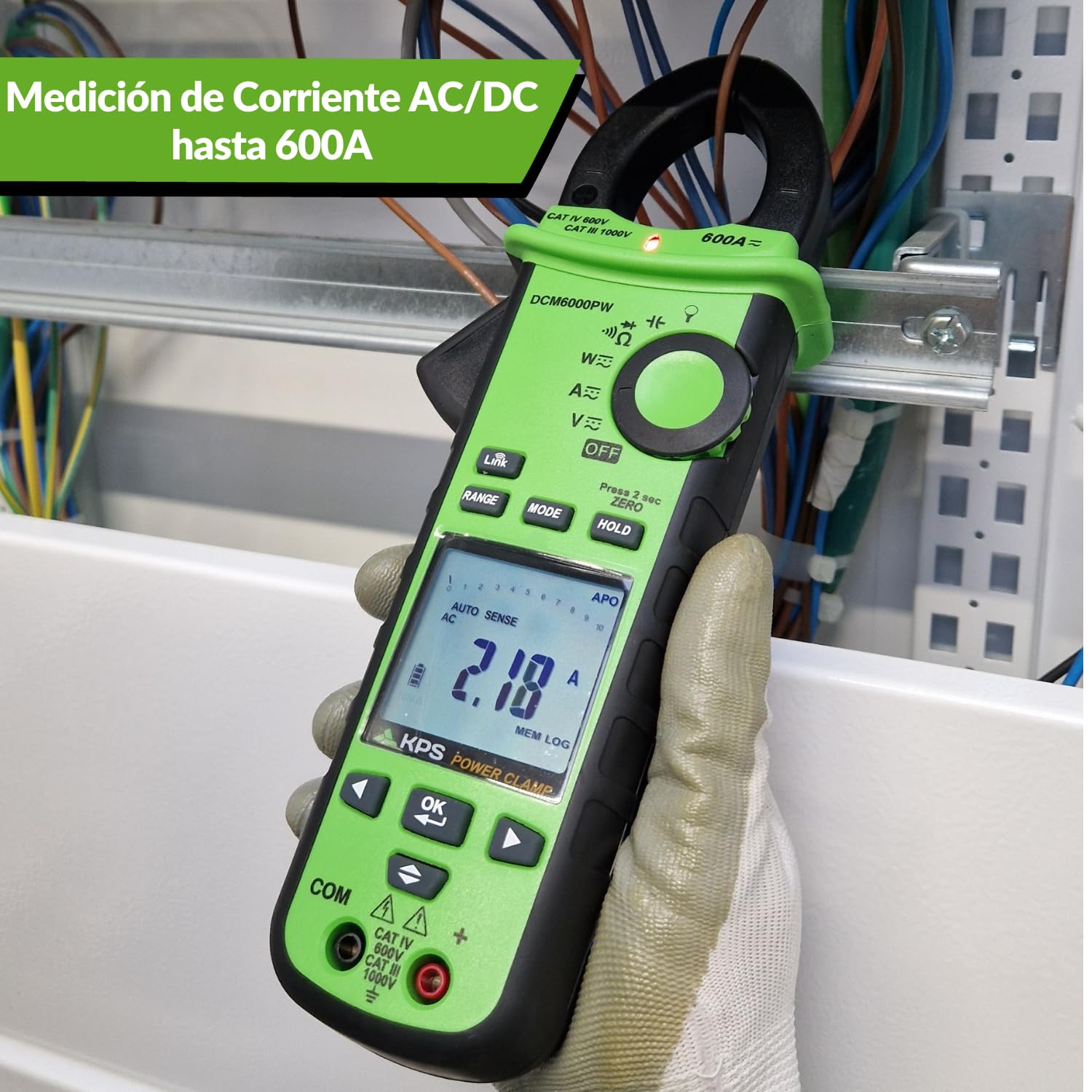 KPS DCM6000PW Pinza Vatimétrica Digital TRMS 10000 Cuentas, 1000V AC/DC, 600A AC/DC, Medición de Potencia, Armónicos, Factor de Potencia y THD, Bluetooth y Datalogger, CAT IV 600V