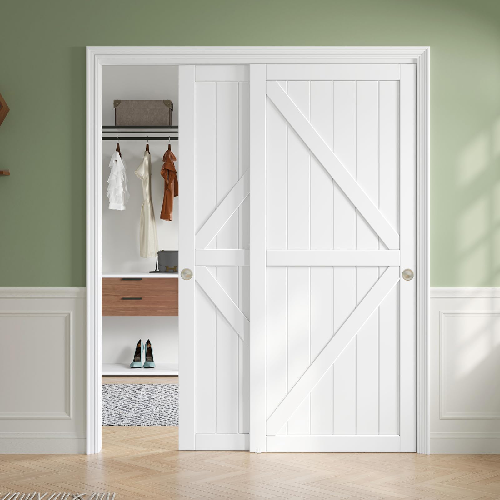 Photo 1 of CEAKIAN 64x80in Sliding Closet Doors (Double 33in) White Bypass Closet Door,Easy Install Modern PVC Closet Doors with Hidden Track,Quiet Rollers,Solid Wood Core,Space Divider for Bedroom Living Room