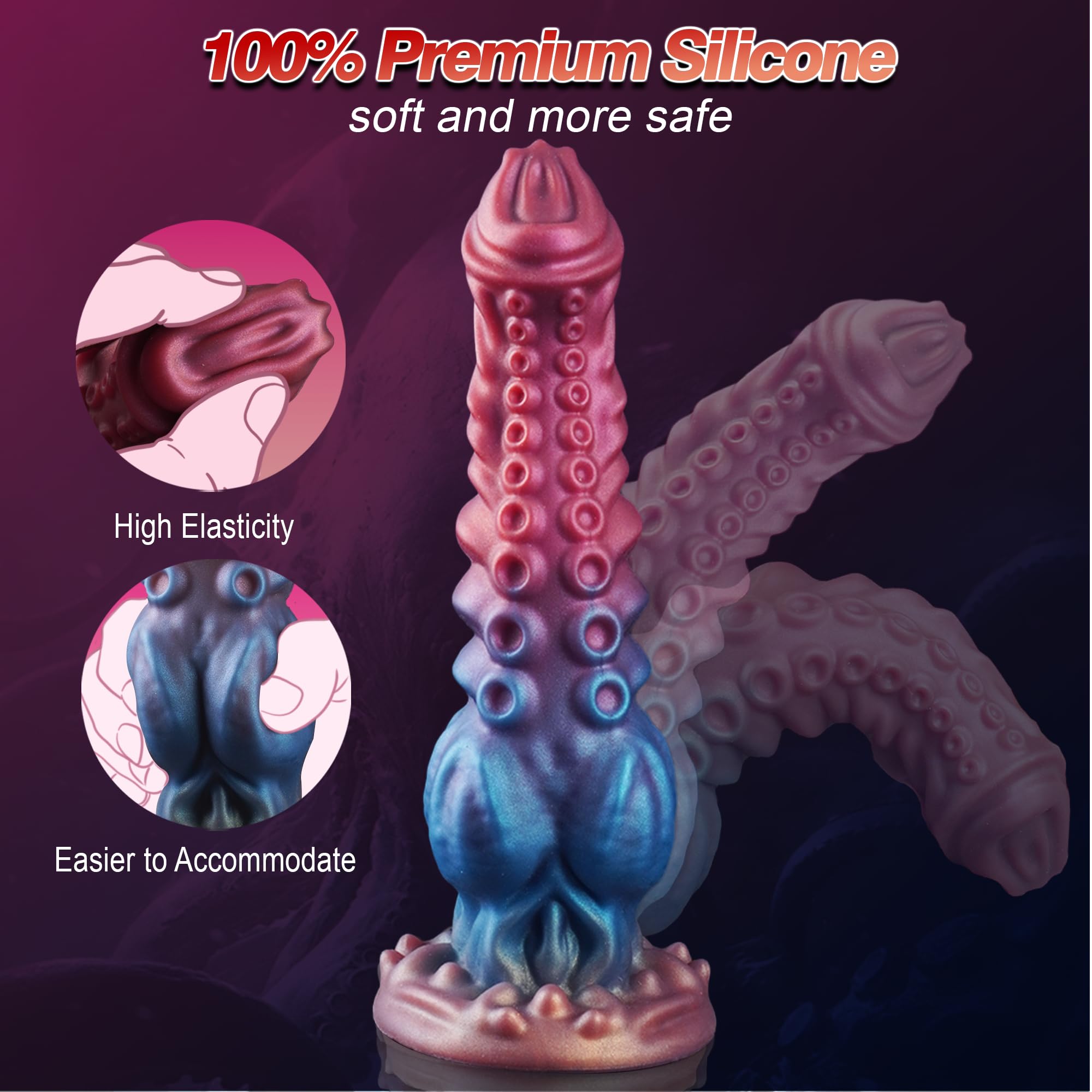 9.7in Huge Fantasy Monster Tentacle Dildo, Large Dragon Horse Thick Anal Knot Giant Big Dog Alien Silicone Knotted Dildo with Suction Cup, Adult Prostate Sex Toys for G Spot Gay Men Women