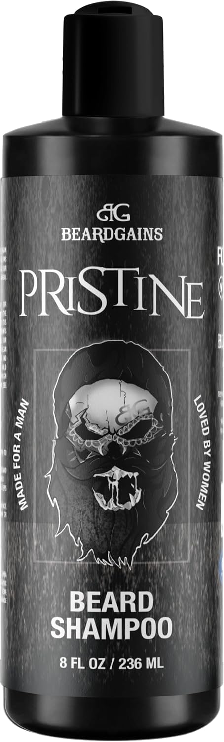 Beard Gains Pristine Scented Vegan Beard Shampoo made, 100% Organic and Paraben/Sulfate Free | Moisturize & Control Wild Facial Hairs & Promote Growth | MADE IN USA