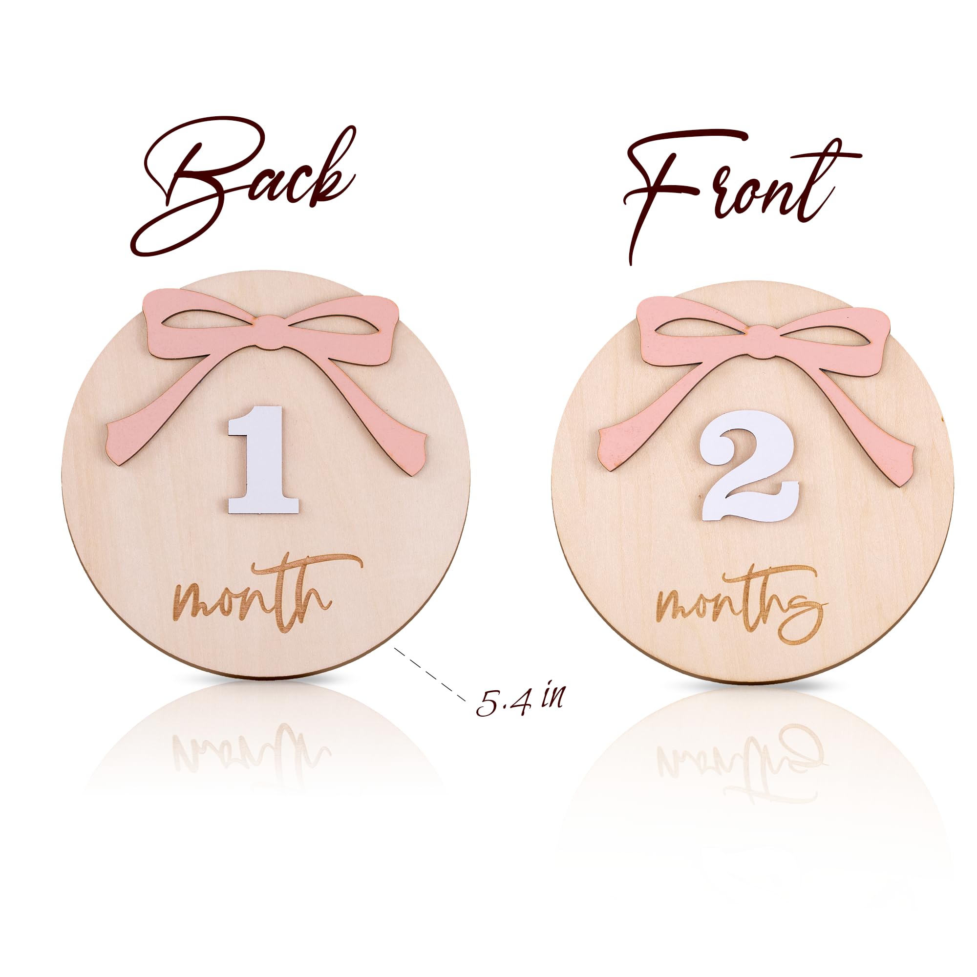 Ribbon Bow Baby Monthly Milestone, Wooden Baby Milestone Signs, Monthly Milestone Wood Discs, Baby Milestone Discs, Baby Photo Props Cards Interchangeable Number Set of 12 for Baby Growth Recording