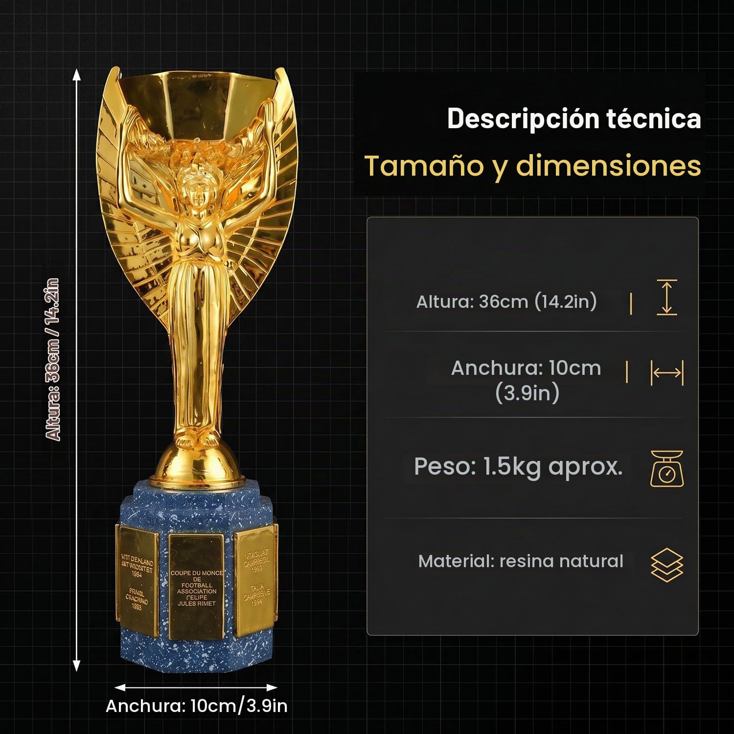 Réplica del Trofeo Jules Rimet – Copa del Mundo Souvenir de Fútbol para Aficionados | Adorno y Regalo para Club, Bar y Escuela