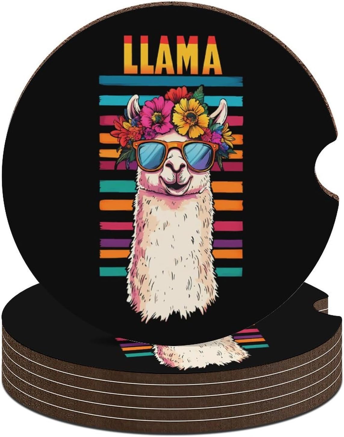 Vintage Llama Cute Car Coasters 2.56 Inch Absorbent Cup Holder for Drinks Auto Interior Accessories