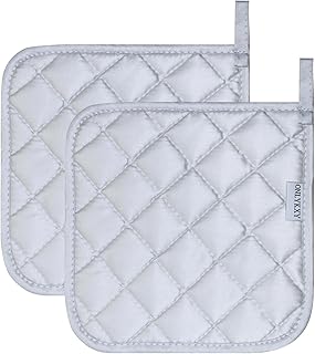 ONLYKXY 2pcs Cotton Heat Resistant Pads Basic Square Pot Holder 20cm/7.87inch Multipurpose Quilted Liner Little Trivet Cloth Potholders for Hot Cold Kitchen Baking Cooking Oven (Silver)