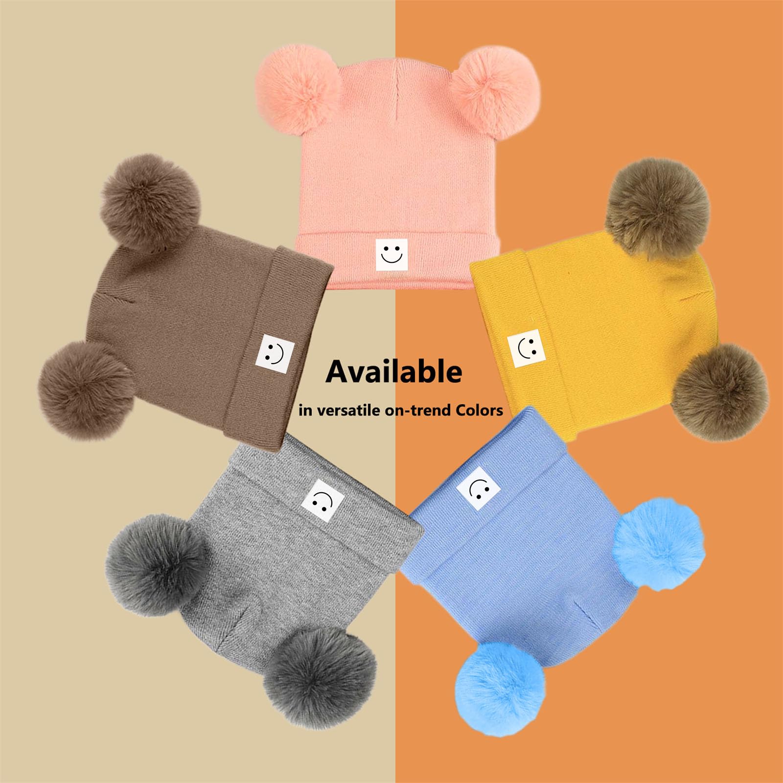 Gorro de punto de invierno suave y cálido con pompones para niños y niñas