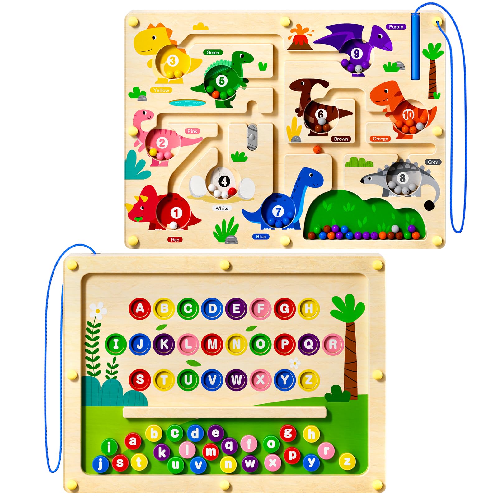 2 in 1 Magnetic Color and Number Maze Magnet Alphabet Counting Car Puzzle Double Sided Board Fine Motor Skills Montessori Preschool Toys for Boys and