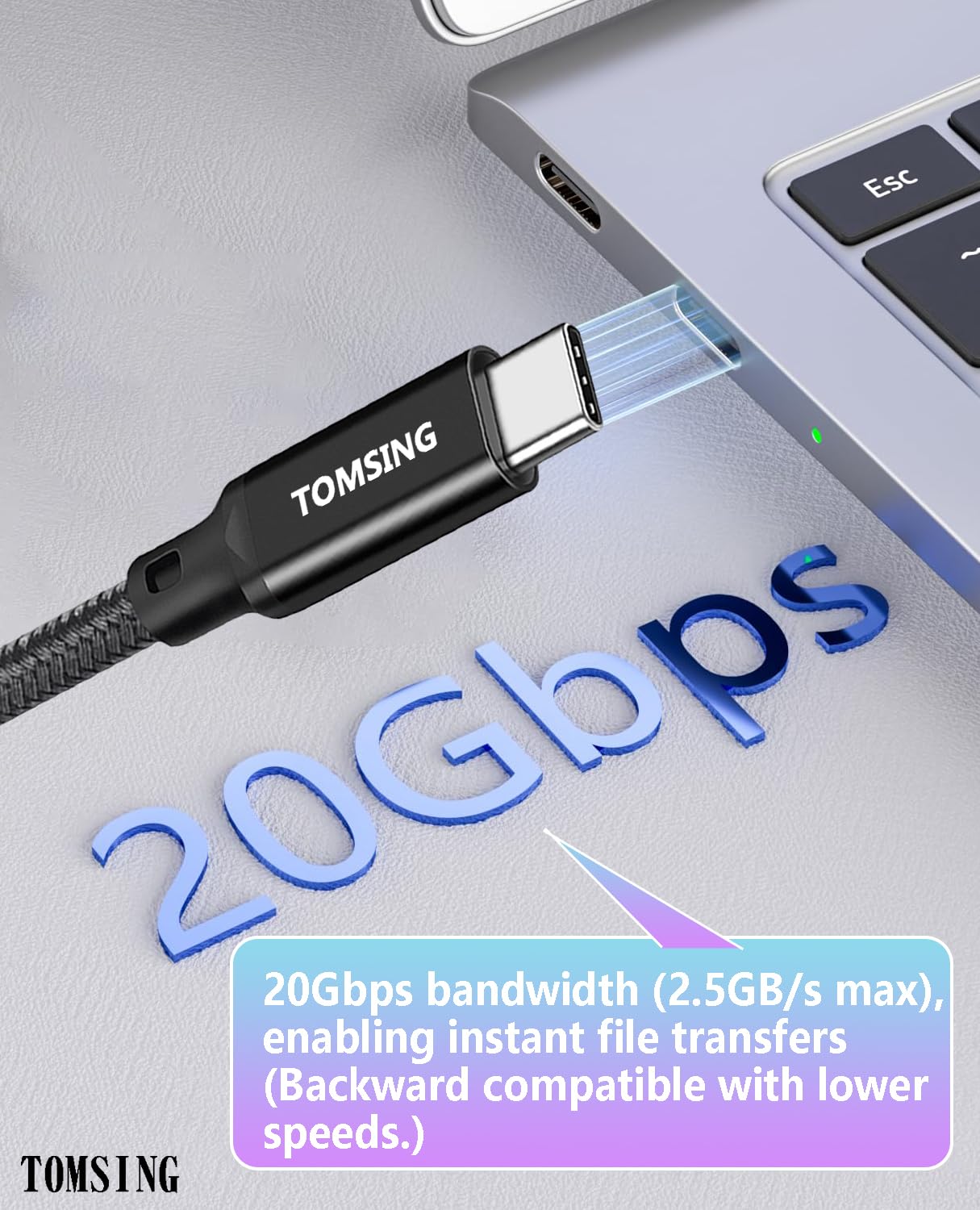 Cavo di prolunga USB C da 240 W, 20 Gbps, 4 K a 60 Hz, extra lungo, USB 3.2 tipo C maschio a femmina, prolunga per ricarica e sincronizzazione per smartphone, tablet, laptop, PlayStation, Xbox