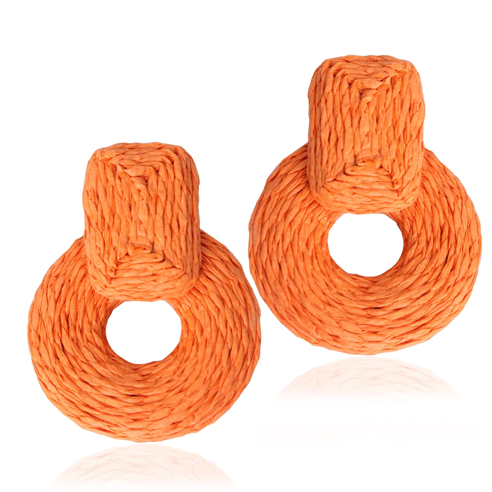 ATIMIGO Handmade Statement Raffia Earrings Cute Boho Rattan Dangle Earrings Lightweight Straw Wrap Summer Drop Dangling Earrings for Women