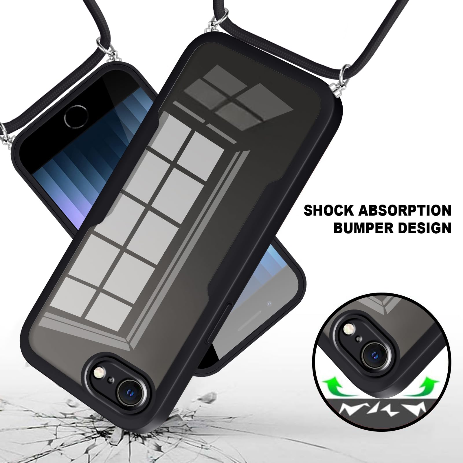 Yoedge 360° Handyhülle Mit Kette Für IPhone SE/7/8 – Transparent, Stoßfest, Mit Displayschutz