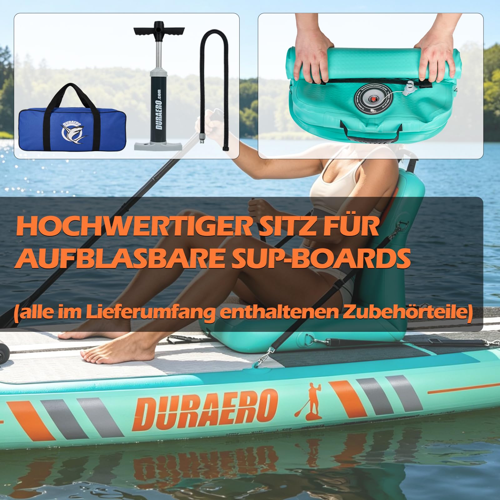 DURAERO Asiento inflable para kayak con respaldo, asiento de SUP y kayak con superficie antideslizante EVA, asiento cómodo para accesorios de tabla de paddle up