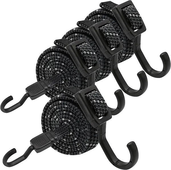 Bungee Cords with Hooks Heavy Duty, Flat Adjustable Bungee Cords with Hooks 40 Inch, Reflective Rubber Black Bungee Straps with Buckle Hooks for Outdoor, Camping, Tarps, Bike Racks, Tents, Black