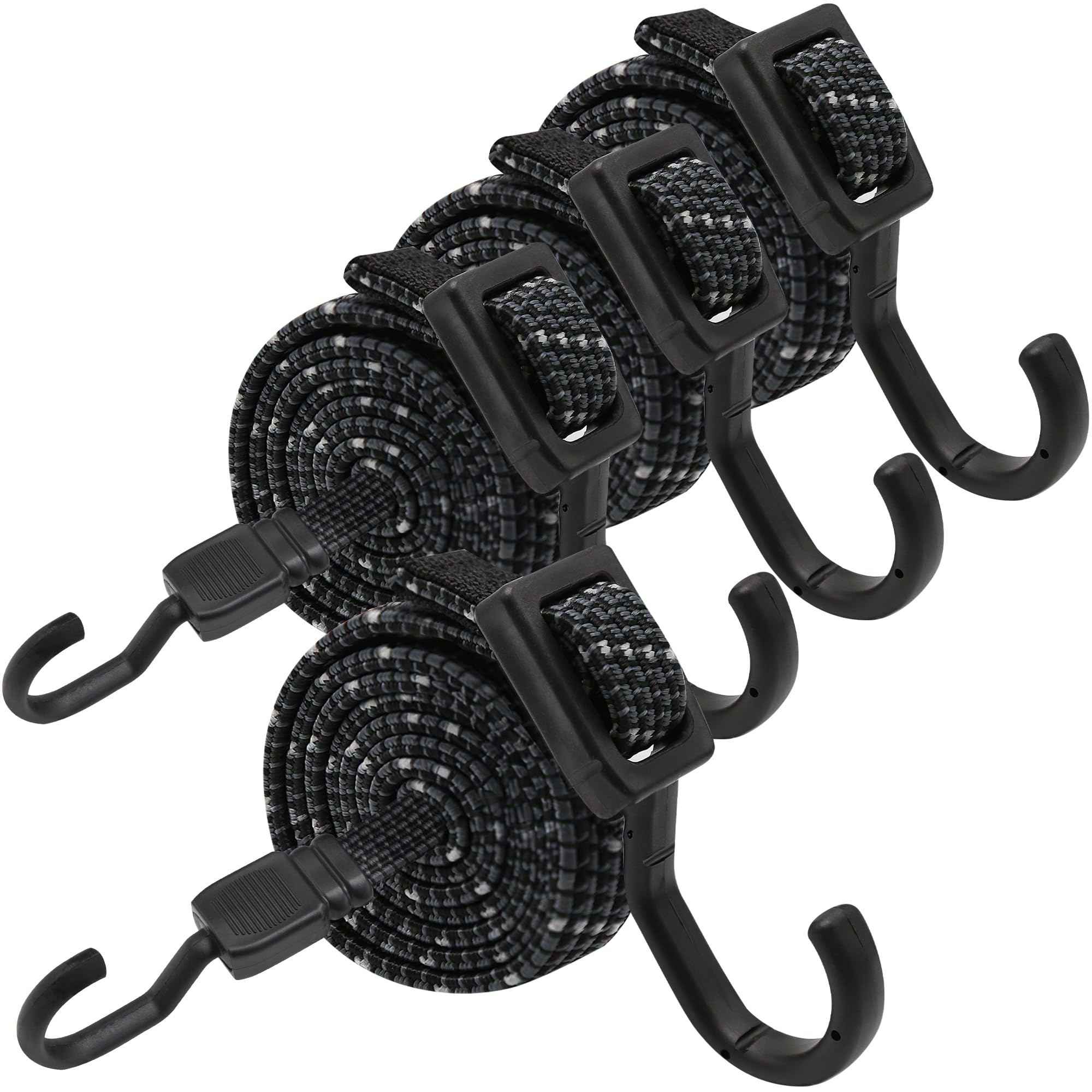 Rugtol Bungee Cords with Hooks Reflective, Flat Adjustable Bungee Cords with Hooks 40 Inch