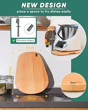 Sliding Board for Thermomix TM6 TM5 Glider Effortless Moving, Wooden Thermomix Stand Tm6 with Extra Space for Spoon, Thermomix Tm6 Stand Accessories, Moving Easily, Beech Wood(No Spoon)