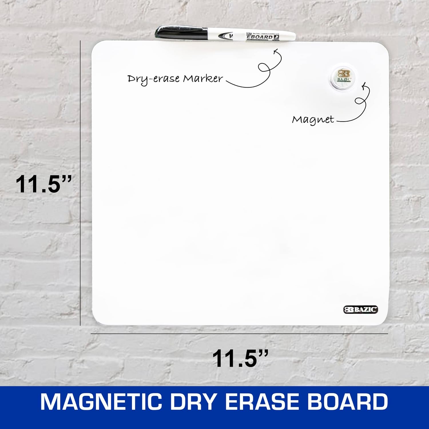 11.5" x 11.5" Frameless White Magnetic Dry Erase Board