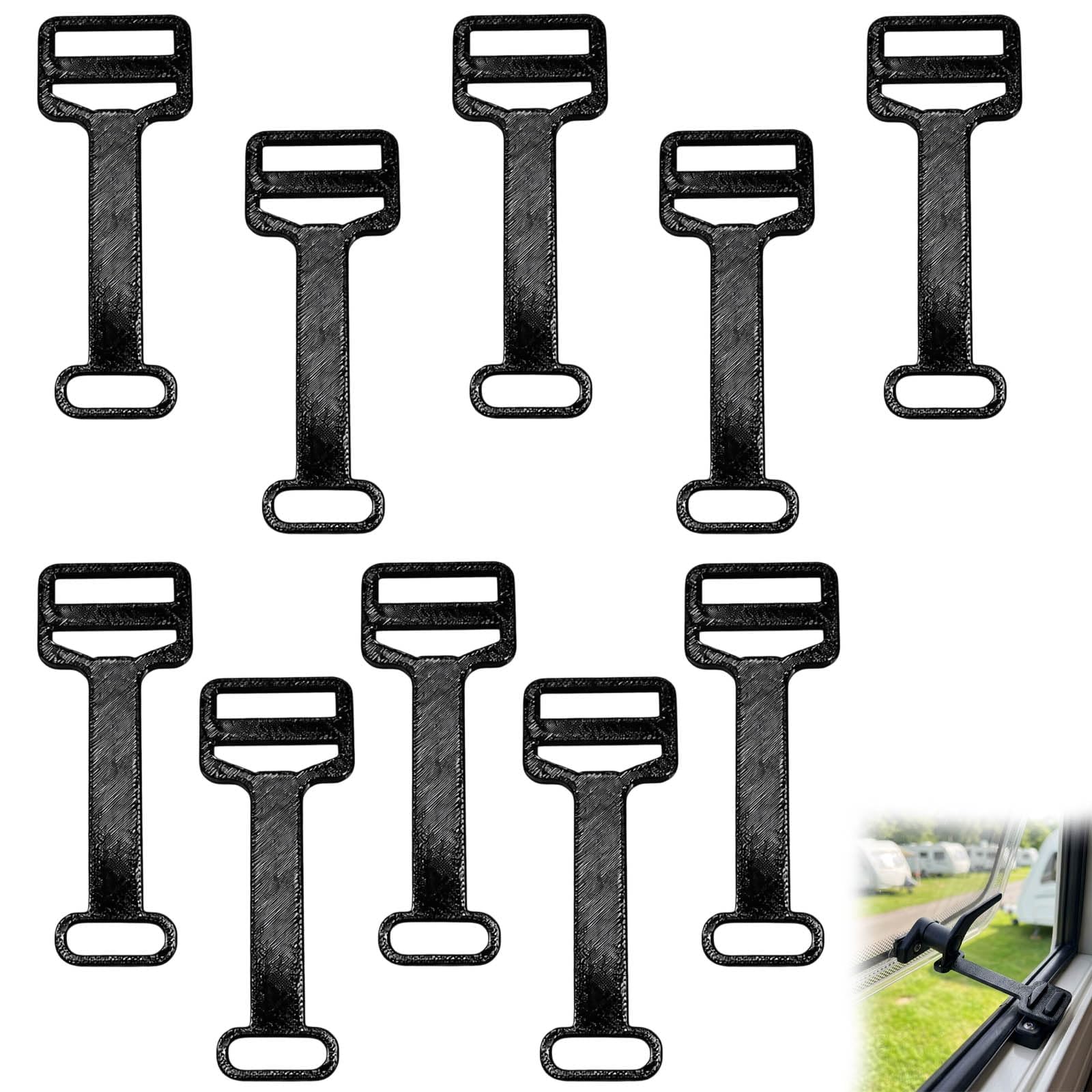 10PCS Dual Hole Caravan Window Stays – Adjustable Window Restrictor with Secure Ventilation Control, Child Safety Lock for Campers, Fits Standard Latches, Black