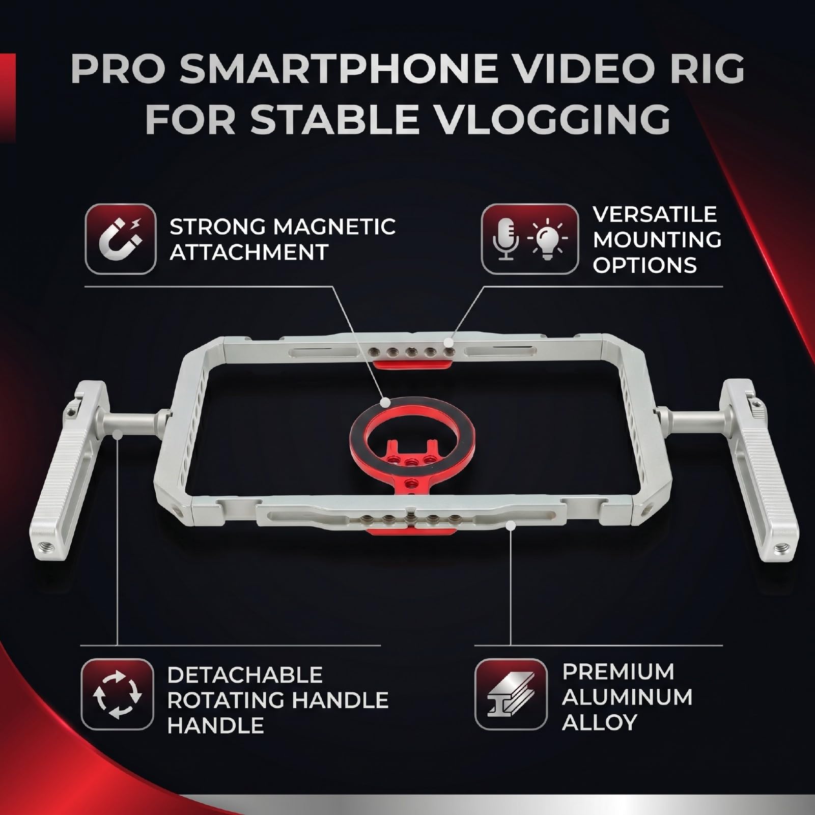 Magnetyczna Klatka Stabilizująca Telefon Lekka, Trwała do Vlogowania Nagrywanie Wideo na Smartfonie Zestaw ze Stopu Aluminium