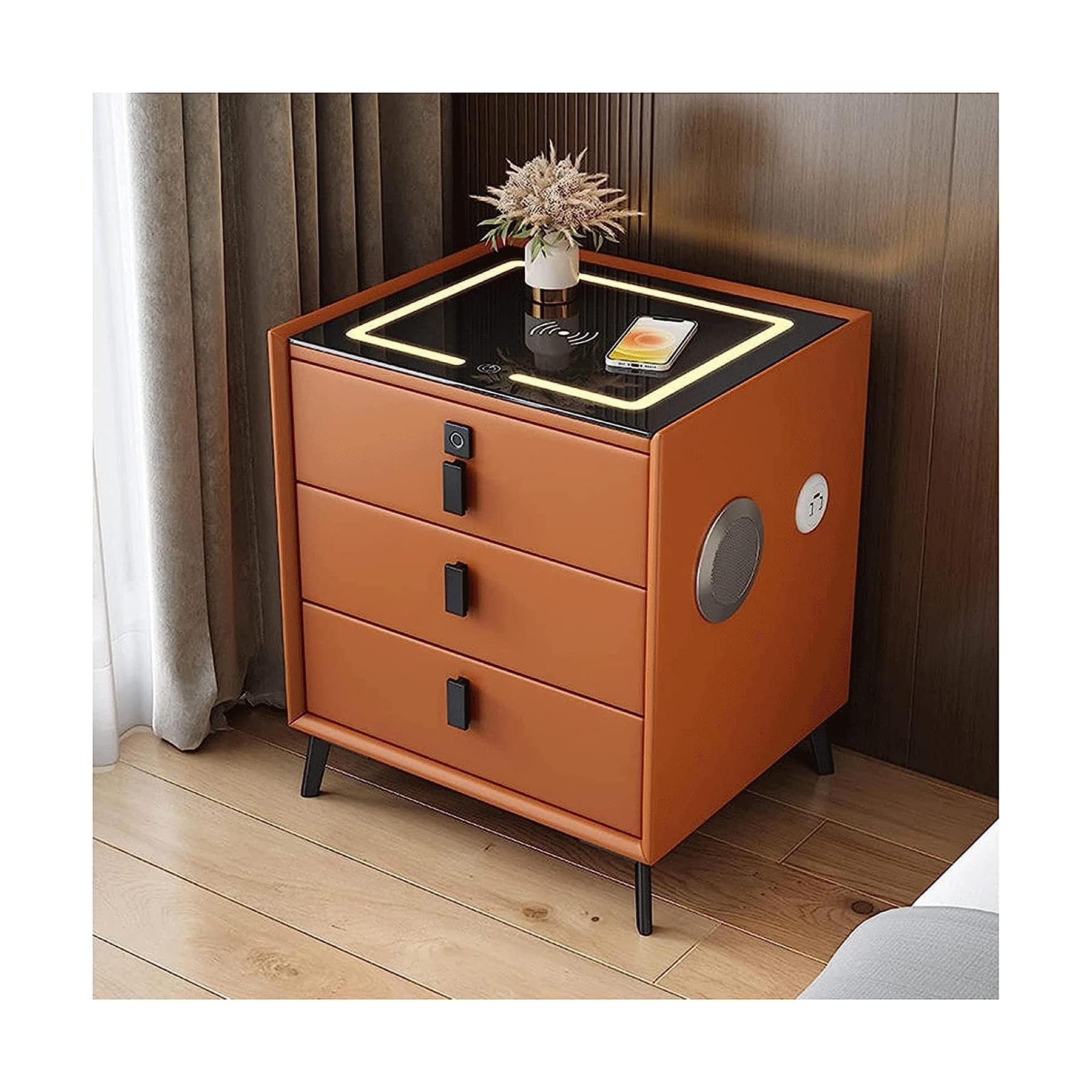 BHGFYXBS Simple Nightstand Smart Nightstand 2-3 Drawer Wireless Charging Port End Table Fingerprint Bedside Cabinet Usb Bluetooth Wood Bedside Table