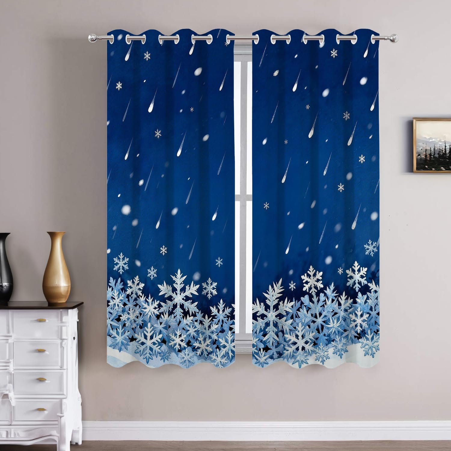 Batmerry Christmas New Year Valance Curtains, Elk Cartoon Cute Pink Balloon Window Treatment Kitchen Valances Multilayer Polyester Blackout for Living Room/Bathroom, 2 Pack 52x18 inches