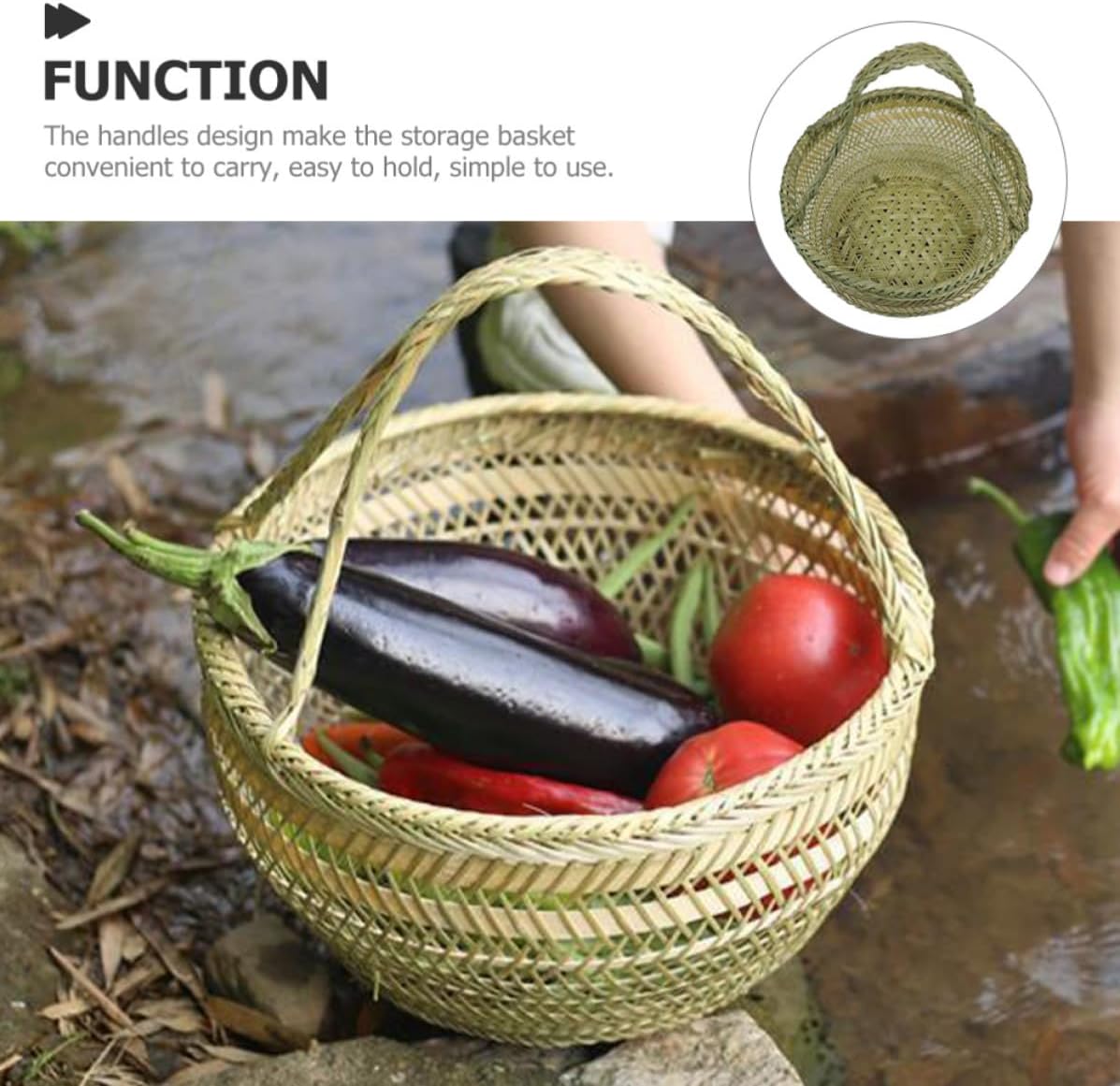 ULTECHNOVO Hand Woven Storage Basket Multi-functional Egg and Vegetable Basket with Handle Rustic Style Convenient to Carry and Decorative Light Green for Kitchen Use