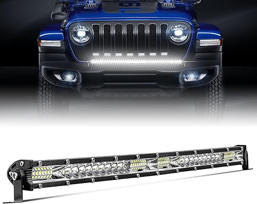 Barra de luz LED de 20 pulgadas, haz combinado de inundación, delgada de una fila, lámpara de conducción LED, luces todoterreno, luz de trabajo LED