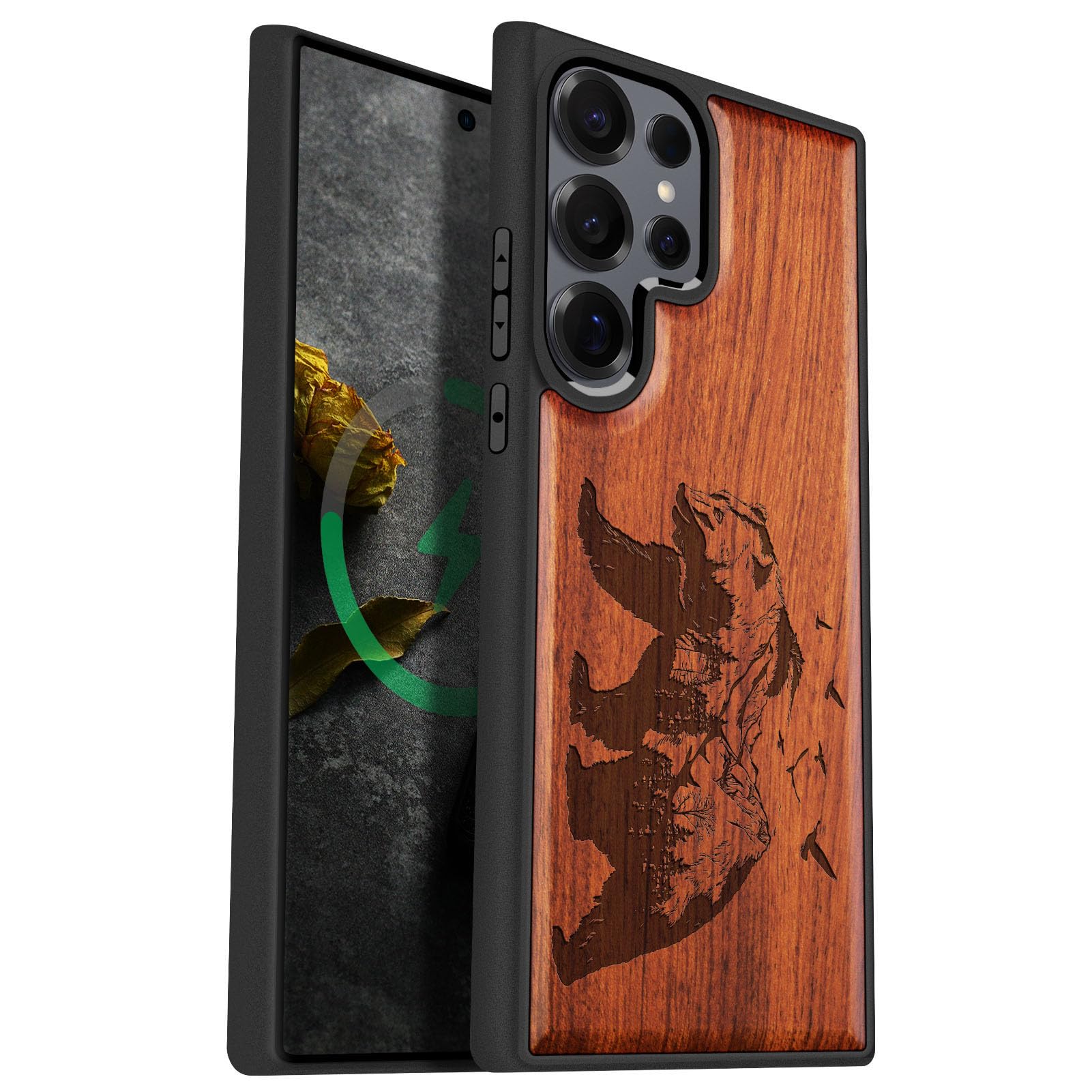 Carveit Magnetic Wooden Case for Samsung Galaxy S25 Ultra Case 2025, TPU Shockproof Cover & Wood Artisan Engraved, Compatible with MagSafe Wireless