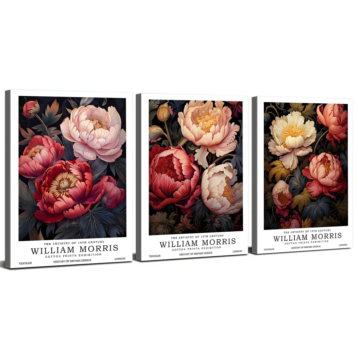 Set of 3 William Morris Floral Wall Art Peony Flower Canvas Prints Vintage Botanical Posters Victorian Cottagecore Gallery Wall Decor for Living Room Bedroom Bathroom Hallway Home Decoration 30x40cm