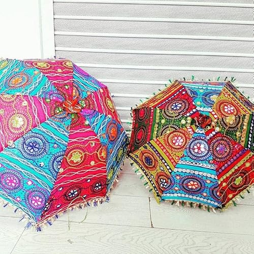 Indian Vintage Sun Shade Cotton Umbrellas Wedding Decor Party Decor Vintage Embroidered Multicolor Bohemian Parasol Umbrellas By United Creation (20 Pcs Umbrella) #TOP1