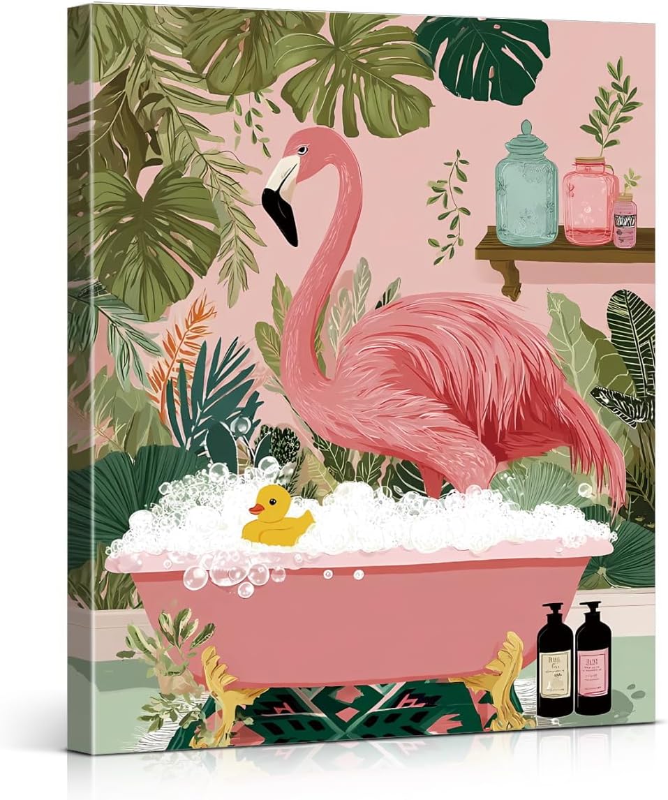 Amazon.com: Funny Botanical Flamingo Bathroom Wall Art Print Tropical ...
