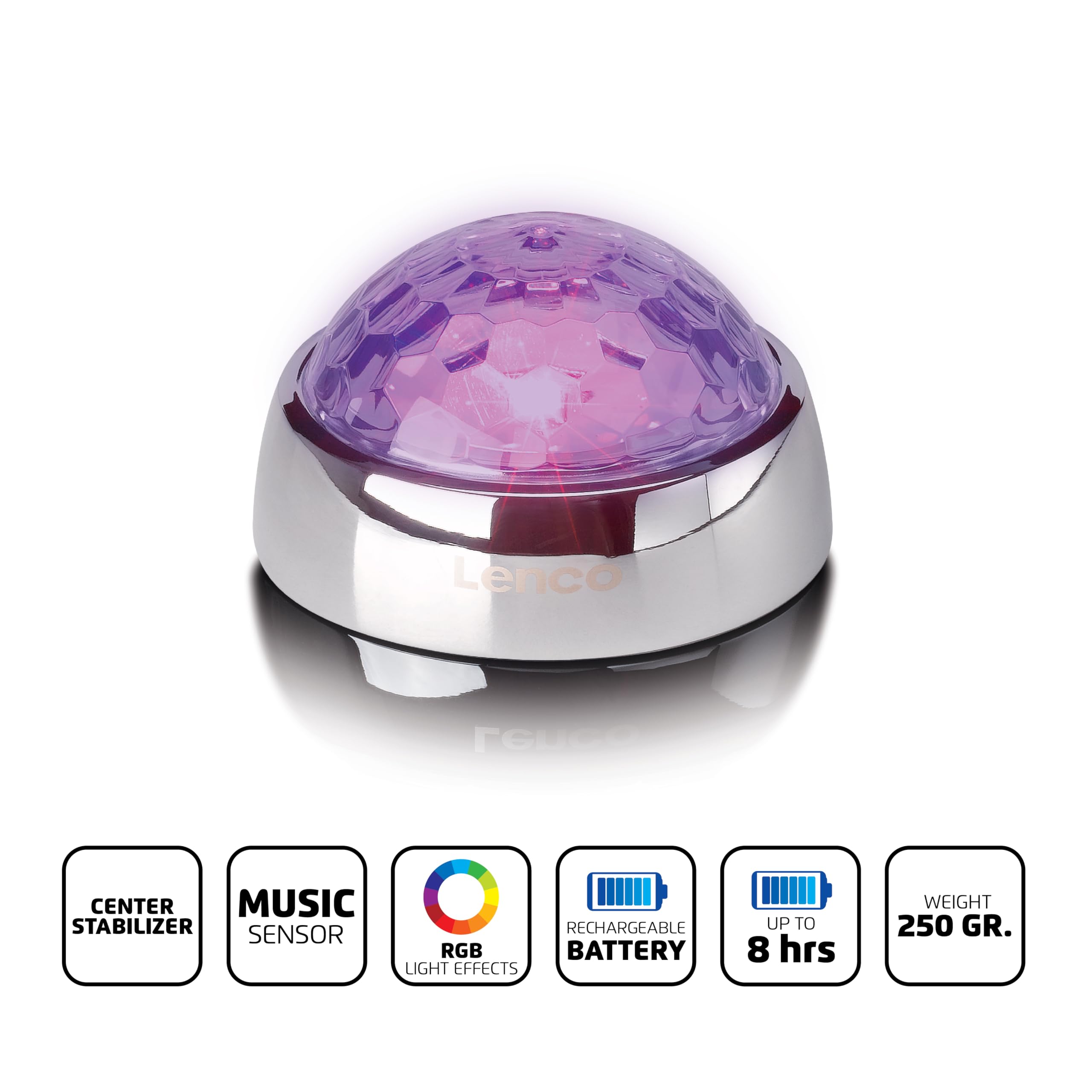 Lenco TTA-080SI – waga płyty gramofonowej – waga – stabilizator gramofonu z efektami świetlnymi RGB – 250 g – z efektem kuli dyskotekowej – srebrny