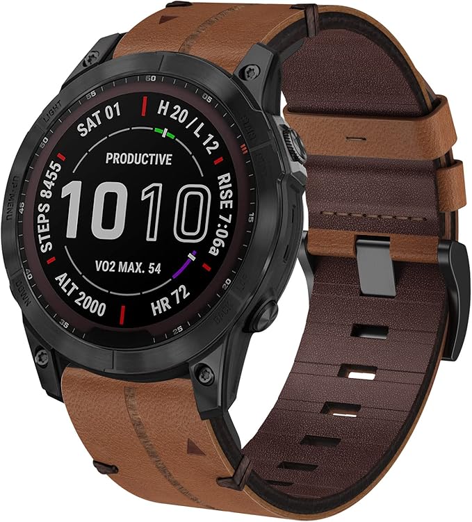 Leather Garmin Fenix 7 Strap, 22mm Genuine Leather Band QuickFit
