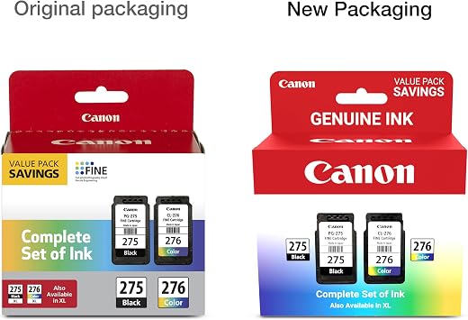 Canon PG-275 / CL-276 Genuine Ink Value Pack (2 Cartridges), Compatible with TS3520/3522/4722/3720/3722, TR4720