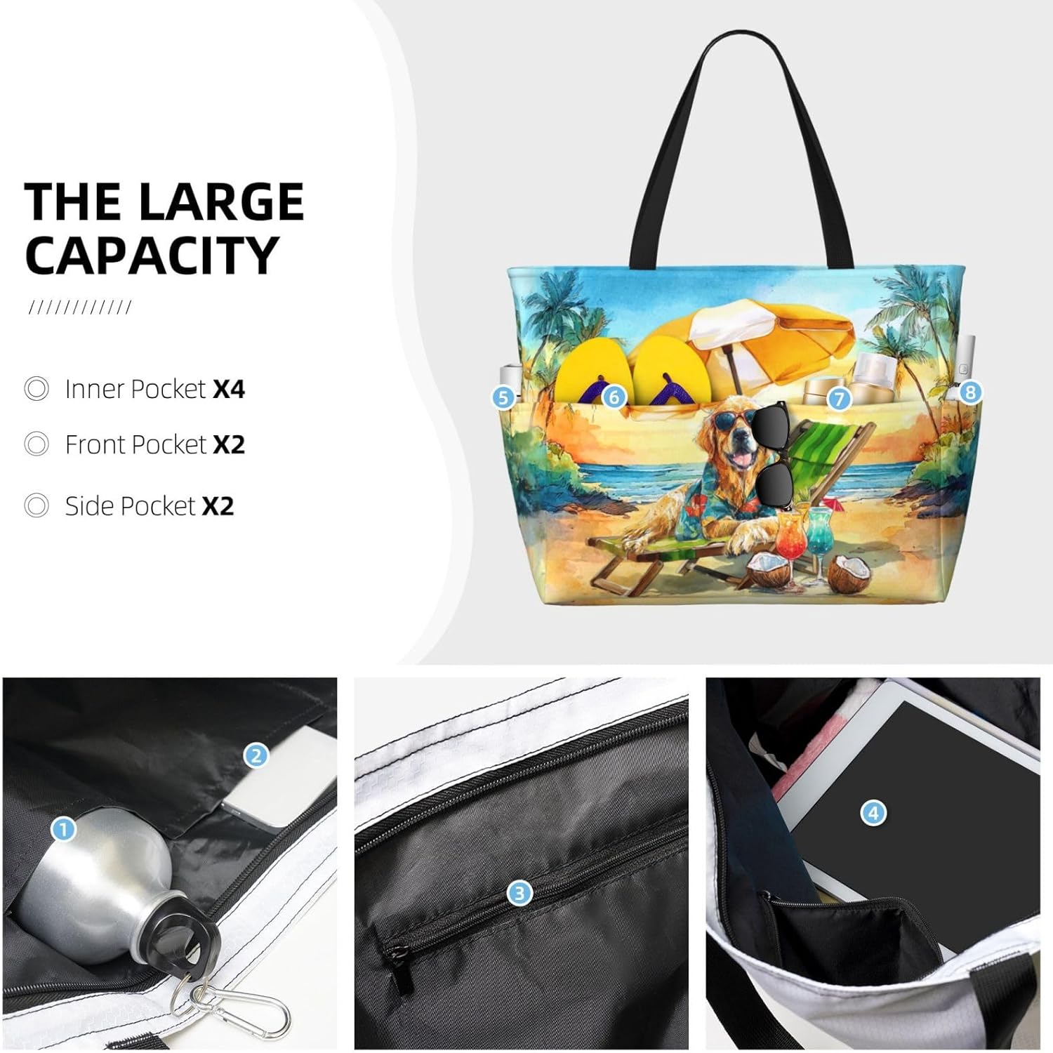 Beach Bags for Women Large Waterproof Sandproof Swim Pool Bag with Dry Wet Seperated Pocket Utility Tote Bag