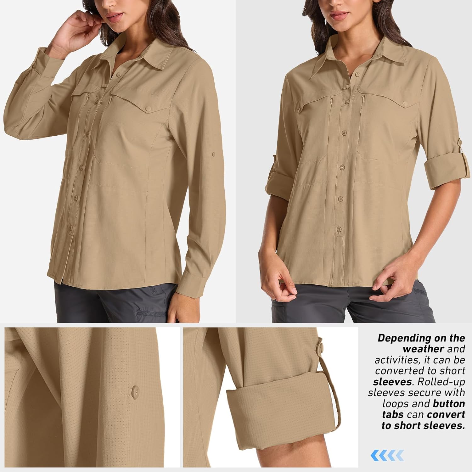 Women's UPF 50+ UV Sun Protection Safari Shirts Outdoor Long Sleeve Quick Dry Cool Lightweight Fishing Hiking Travel Shirts - Image 4