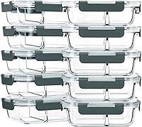 MCIRCO 10-Pack 30oz Glass Meal Prep Containers with 2 Compartments, Airtight Lids - Microwave, Oven, Freezer & Dishwasher Safe